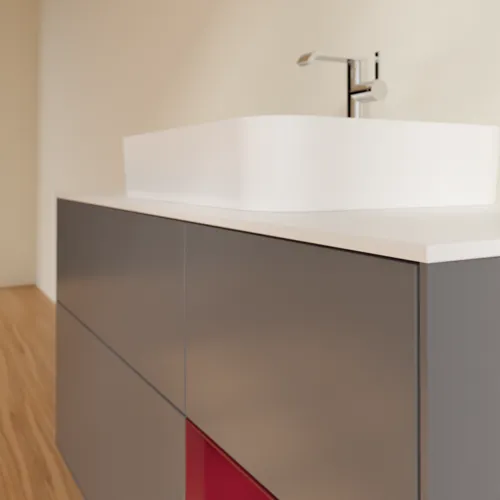 VILLEROY BOCH Toaletní skříňka Finion, s osvětlením, 3 výsuvy, 1200 x 603 x 501 mm, antracitový matný lak / pivoňkový matný lak / bílé matné sklo #F421HBGK, obrázek 6