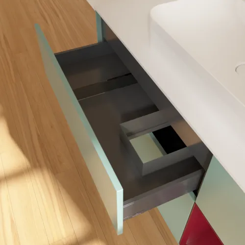 VILLEROY BOCH Toaletní skříňka Finion, s osvětlením, 3 výsuvy, 1200 x 603 x 501 mm, olivový matný lak / pivoňkový matný lak / bílé matné sklo #F421HBGM, obrázek 8