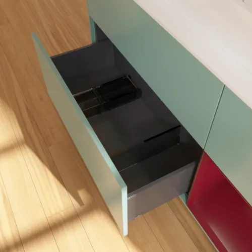 VILLEROY BOCH Toaletní skříňka Finion, s osvětlením, 3 výsuvy, 1200 x 603 x 501 mm, olivový matný lak / pivoňkový matný lak / bílé matné sklo #F421HBGM, obrázek 7