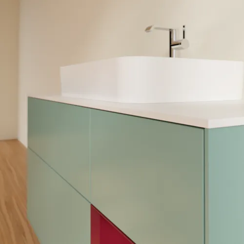 VILLEROY BOCH Toaletní skříňka Finion, s osvětlením, 3 výsuvy, 1200 x 603 x 501 mm, olivový matný lak / pivoňkový matný lak / bílé matné sklo #F421HBGM, obrázek 6
