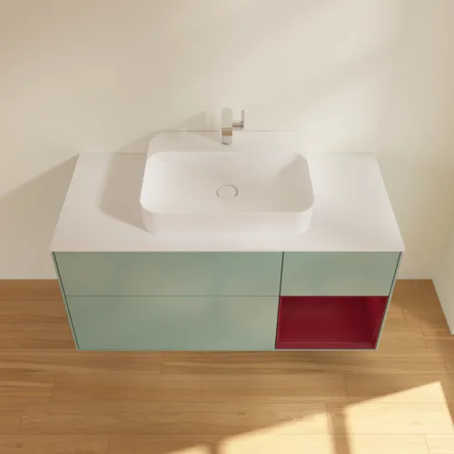 VILLEROY BOCH Toaletní skříňka Finion, s osvětlením, 3 výsuvy, 1200 x 603 x 501 mm, olivový matný lak / pivoňkový matný lak / bílé matné sklo #F421HBGM, obrázek 4