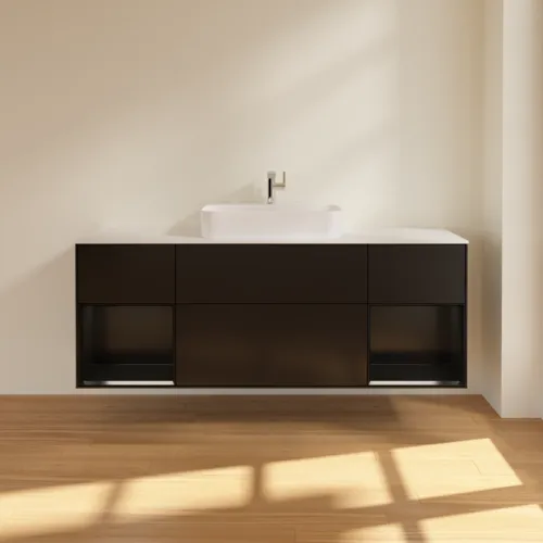 VILLEROY BOCH Toaletní skříňka Finion, s osvětlením, 4 výsuvy, 1600 x 603 x 501 mm, černý matný lak / černý matný lak / sklo bílé matné #F451PDPD, obrázek 2