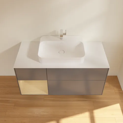 VILLEROY BOCH Toaletní skříňka Finion, s osvětlením, 3 výsuvy, 1200 x 603 x 501 mm, antracit matný lak / dubová dýha / sklo bílé matné #F411PCGK, obrázek 4