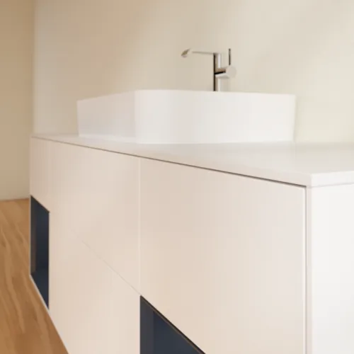 VILLEROY BOCH Toaletní skříňka Finion, s osvětlením, 4 výsuvy, 1600 x 603 x 501 mm, bílý matný lak / půlnoční modrý matný lak / bílé matné sklo #F451HGMT, obrázek 3