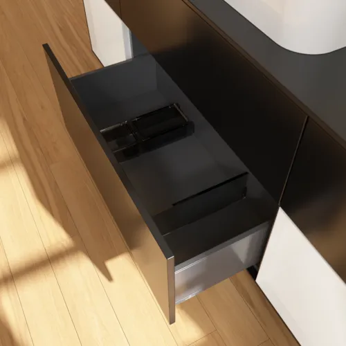 VILLEROY BOCH Toaletní skříňka Finion, s osvětlením, 4 výsuvy, 1600 x 603 x 501 mm, černý matný lak / bílý lesklý lak / černé matné sklo #F452GFPD, obrázek 5