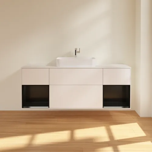 VILLEROY BOCH Toaletní skříňka Finion, s osvětlením, 4 výsuvy, 1600 x 603 x 501 mm, bílý matný lak / černý matný lak / bílé matné sklo #F451PDMT, obrázek 3