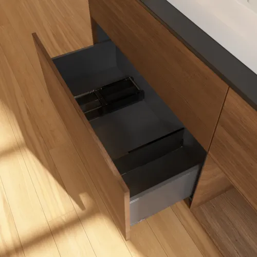VILLEROY BOCH Toaletní skříňka Finion, s osvětlením, 3 výsuvy, 1200 x 603 x 501 mm, ořechová dýha / ořechová dýha / sklo černé matné #F422GNGN, obrázek 7