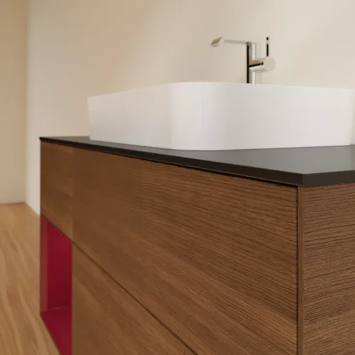 VILLEROY BOCH Toaletní skříňka Finion, s osvětlením, 3 výsuvy, 1200 x 603 x 501 mm, ořechová dýha / matný lak Pivoňka / černé matné sklo #F412HBGN, obrázek 6