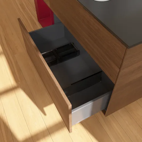 VILLEROY BOCH Toaletní skříňka Finion, s osvětlením, 3 výsuvy, 1200 x 603 x 501 mm, ořechová dýha / matný lak Pivoňka / černé matné sklo #F412HBGN, obrázek 7