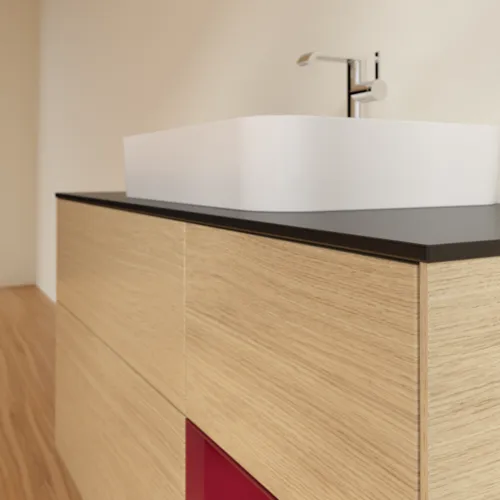 VILLEROY BOCH Toaletní skříňka Finion, s osvětlením, 3 výsuvy, 1200 x 603 x 501 mm, dubová dýha / matný lak Pivoňka / matné černé sklo #F422HBPC, obrázek 6