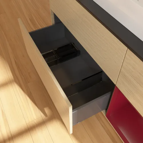 VILLEROY BOCH Toaletní skříňka Finion, s osvětlením, 3 výsuvy, 1200 x 603 x 501 mm, dubová dýha / matný lak Pivoňka / matné černé sklo #F422HBPC, obrázek 7