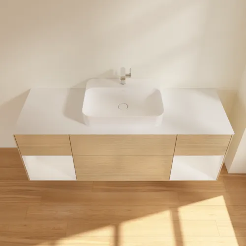 VILLEROY BOCH Toaletní skříňka Finion, s osvětlením, 4 výsuvy, 1600 x 603 x 501 mm, dubová dýha / lesklý bílý lak / sklo bílé matné #F451GFPC, obrázek 4