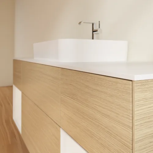 VILLEROY BOCH Toaletní skříňka Finion, s osvětlením, 4 výsuvy, 1600 x 603 x 501 mm, dubová dýha / lesklý bílý lak / sklo bílé matné #F451GFPC, obrázek 5