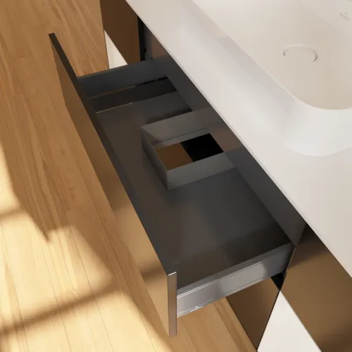 VILLEROY BOCH Toaletní skříňka Finion, s osvětlením, 4 výsuvy, 1600 x 603 x 501 mm, černý matný lak / bílý lesklý lak / bílé matné sklo #F451GFPD, obrázek 6