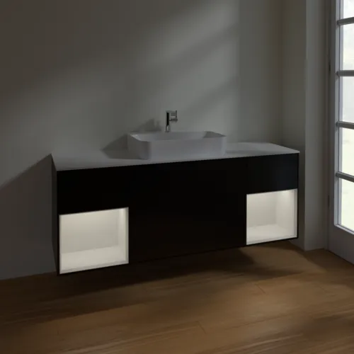 VILLEROY BOCH Toaletní skříňka Finion, s osvětlením, 4 výsuvy, 1600 x 603 x 501 mm, černý matný lak / bílý lesklý lak / bílé matné sklo #F451GFPD, obrázek 3