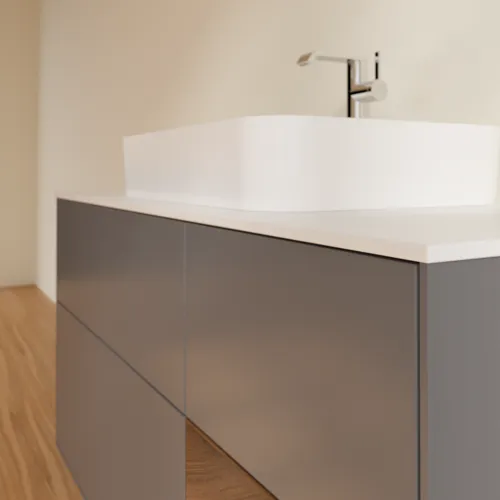 VILLEROY BOCH Toaletní skříňka Finion, s osvětlením, 3 výsuvy, 1200 x 603 x 501 mm, antracit matný lak / ořechová dýha / sklo bílé matné #F421GNGK, obrázek 6