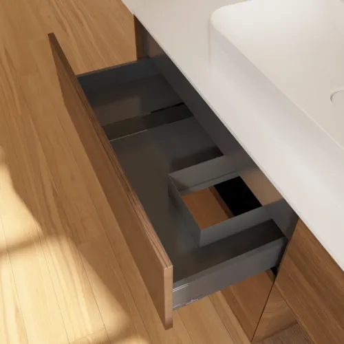 VILLEROY BOCH Toaletní skříňka Finion, s osvětlením, 3 výsuvy, 1200 x 603 x 501 mm, ořechová dýha / ořechová dýha / sklo bílé matné #F421GNGN, obrázek 8