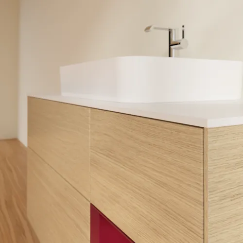 VILLEROY BOCH Toaletní skříňka Finion, s osvětlením, 3 výsuvy, 1200 x 603 x 501 mm, dubová dýha / matný lak Pivoňka / matné bílé sklo #F421HBPC, obrázek 6