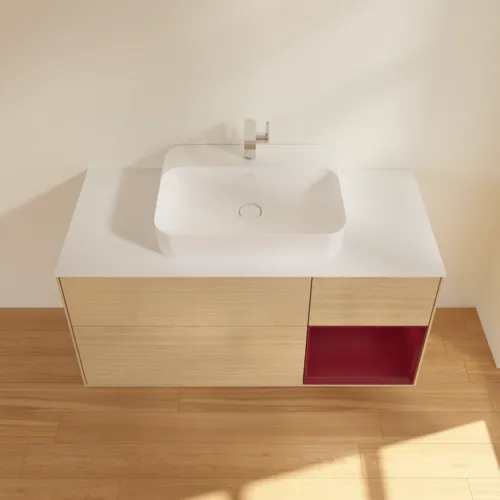 VILLEROY BOCH Toaletní skříňka Finion, s osvětlením, 3 výsuvy, 1200 x 603 x 501 mm, dubová dýha / matný lak Pivoňka / matné bílé sklo #F421HBPC, obrázek 4