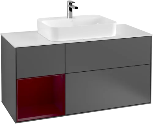 VILLEROY BOCH Toaletní skříňka Finion, s osvětlením, 3 výsuvy, 1200 x 603 x 501 mm, antracitový matný lak / pivoňkový matný lak / bílé matné sklo #F411HBGK, obrázek 1