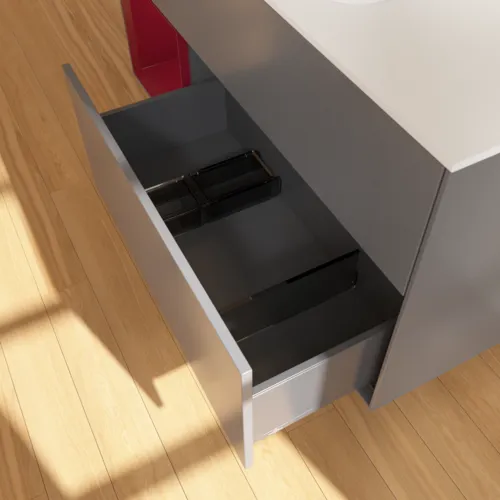 VILLEROY BOCH Toaletní skříňka Finion, s osvětlením, 3 výsuvy, 1200 x 603 x 501 mm, antracitový matný lak / pivoňkový matný lak / bílé matné sklo #F411HBGK, obrázek 7