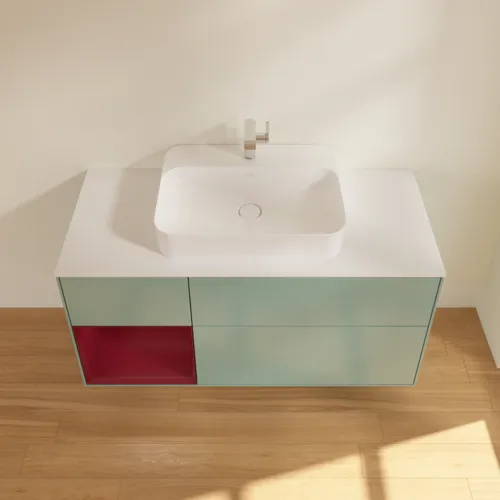 VILLEROY BOCH Toaletní skříňka Finion, s osvětlením, 3 výsuvy, 1200 x 603 x 501 mm, olivový matný lak / pivoňkový matný lak / bílé matné sklo #F411HBGM, obrázek 4