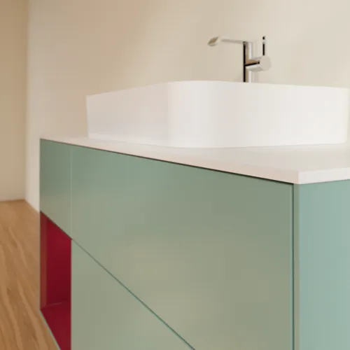 VILLEROY BOCH Toaletní skříňka Finion, s osvětlením, 3 výsuvy, 1200 x 603 x 501 mm, olivový matný lak / pivoňkový matný lak / bílé matné sklo #F411HBGM, obrázek 6