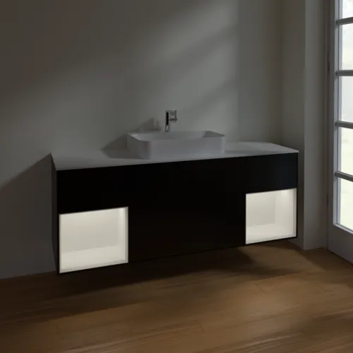 VILLEROY BOCH Toaletní skříňka Finion, s osvětlením, 4 výsuvy, 1600 x 603 x 501 mm, černý matný lak / bílý matný lak / bílé matné sklo #F451MTPD, obrázek 4