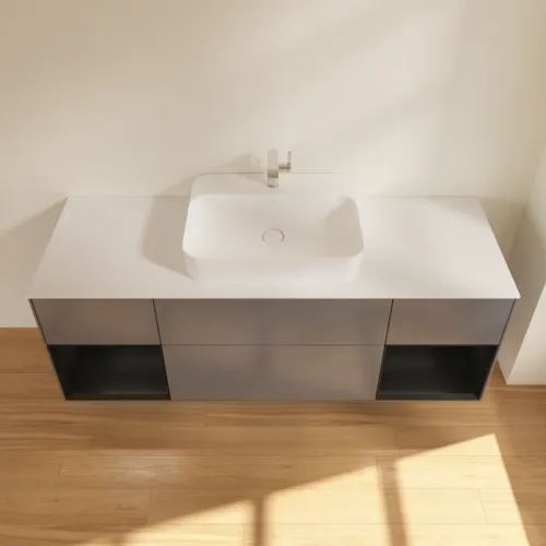 VILLEROY BOCH Toaletní skříňka Finion, s osvětlením, 4 výsuvy, 1600 x 603 x 501 mm, antracitový matný lak / černý matný lak / bílé matné sklo #F451PDGK, obrázek 2
