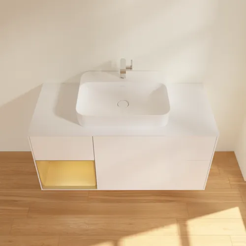 VILLEROY BOCH Toaletní skříňka Finion, s osvětlením, 3 výsuvy, 1200 x 603 x 501 mm, bílý matný lak / zlatý matný lak / bílé matné sklo #F411HFMT, obrázek 4