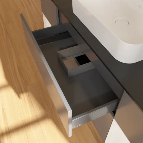 VILLEROY BOCH Toaletní skříňka Finion, s osvětlením, 4 výsuvy, 1600 x 603 x 501 mm, antracitový matný lak / lesklý bílý lak / černé matné sklo #F452GFGK, obrázek 7