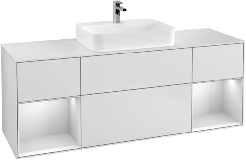 VILLEROY BOCH Toaletní skříňka Finion, s osvětlením, 4 výsuvy, 1600 x 603 x 501 mm, bílý matný lak / bílý matný lak / sklo bílé matné #F451MTMT