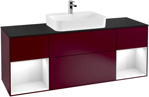 VILLEROY BOCH Toaletní skříňka Finion, s osvětlením, 4 výsuvy, 1600 x 603 x 501 mm, matný lak Peony / lesklý bílý lak / černé matné sklo #F452GFHB, obrázek 1