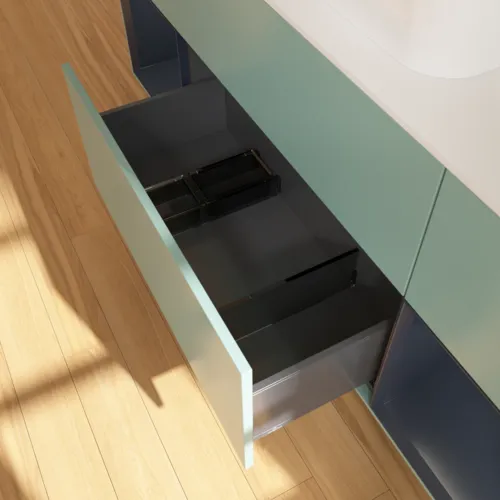 VILLEROY BOCH Toaletní skříňka Finion, s osvětlením, 4 výsuvy, 1600 x 603 x 501 mm, olivový matný lak / půlnoční modrý matný lak / bílé matné sklo #F451HGGM, obrázek 5