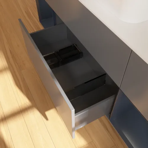VILLEROY BOCH Toaletní skříňka Finion, s osvětlením, 4 výsuvy, 1600 x 603 x 501 mm, antracitový matný lak / půlnoční modrý matný lak / bílé matné sklo #F451HGGK, obrázek 4