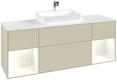 VILLEROY BOCH Toaletní skříňka Finion, s osvětlením, 4 výsuvy, 1600 x 603 x 501 mm, hedvábně šedý matný lak / lesklý bílý lak / sklo bílé matné #F451GFHJ