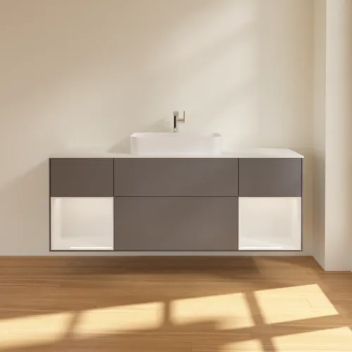 VILLEROY BOCH Toaletní skříňka Finion, s osvětlením, 4 výsuvy, 1600 x 603 x 501 mm, antracit matný lak / lesklý bílý lak / sklo bílé matné #F451GFGK, obrázek 2
