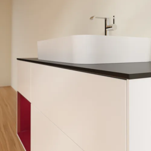 VILLEROY BOCH Toaletní skříňka Finion, s osvětlením, 3 výsuvy, 1200 x 603 x 501 mm, bílý matný lak / pivoňkový matný lak / černé matné sklo #F412HBMT, obrázek 6
