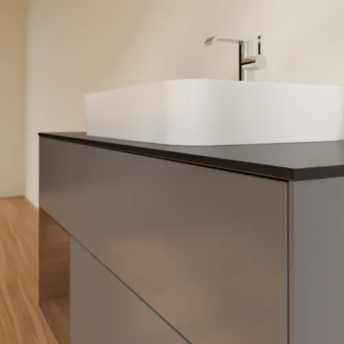 VILLEROY BOCH Toaletní skříňka Finion, s osvětlením, 3 výsuvy, 1200 x 603 x 501 mm, antracitový matný lak / ořechová dýha / černé matné sklo #F412GNGK, obrázek 6