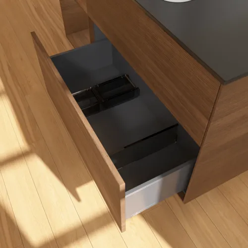 VILLEROY BOCH Toaletní skříňka Finion, s osvětlením, 3 výsuvy, 1200 x 603 x 501 mm, ořechová dýha / ořechová dýha / sklo černé matné #F412GNGN, obrázek 7