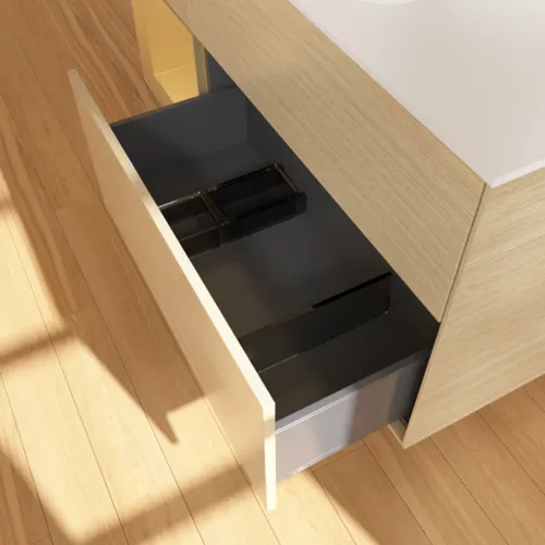 VILLEROY BOCH Toaletní skříňka Finion, s osvětlením, 3 výsuvy, 1200 x 603 x 501 mm, dubová dýha / zlatý matný lak / sklo bílé matné #F411HFPC, obrázek 7