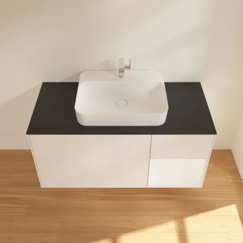 VILLEROY BOCH Toaletní skříňka Finion, s osvětlením, 3 výsuvy, 1200 x 603 x 501 mm, bílý matný lak / bílý matný lak / černé matné sklo #F422MTMT, obrázek 4