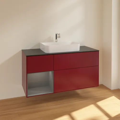 VILLEROY BOCH Toaletní skříňka Finion, s osvětlením, 3 výsuvy, 1200 x 603 x 501 mm, Pivoňka matný lak / Antracit matný lak / Sklo černé matné #F412GKHB, obrázek 2