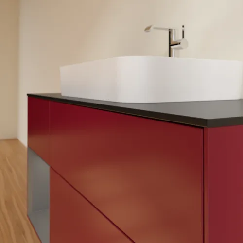 VILLEROY BOCH Toaletní skříňka Finion, s osvětlením, 3 výsuvy, 1200 x 603 x 501 mm, Pivoňka matný lak / Antracit matný lak / Sklo černé matné #F412GKHB, obrázek 6