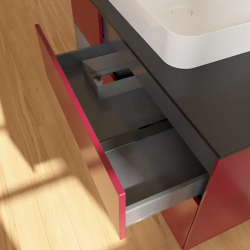 VILLEROY BOCH Toaletní skříňka Finion, s osvětlením, 3 výsuvy, 1200 x 603 x 501 mm, Pivoňka matný lak / Antracit matný lak / Sklo černé matné #F412GKHB, obrázek 8