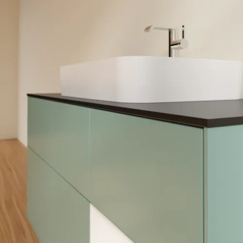 VILLEROY BOCH Toaletní skříňka Finion, s osvětlením, 3 výsuvy, 1200 x 603 x 501 mm, olivový matný lak / lesklý bílý lak / sklo černé matné #F422GFGM, obrázek 6