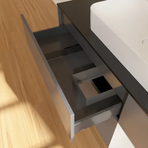 VILLEROY BOCH Toaletní skříňka Finion, s osvětlením, 3 výsuvy, 1200 x 603 x 501 mm, antracitový matný lak / lesklý bílý lak / černé matné sklo #F422GFGK, obrázek 8