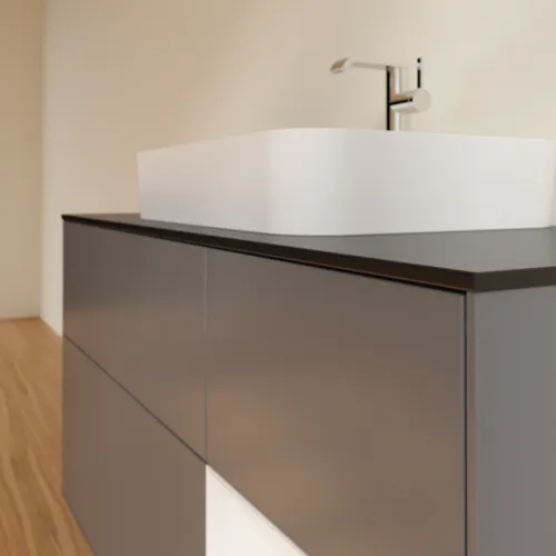 VILLEROY BOCH Toaletní skříňka Finion, s osvětlením, 3 výsuvy, 1200 x 603 x 501 mm, antracitový matný lak / lesklý bílý lak / černé matné sklo #F422GFGK, obrázek 6