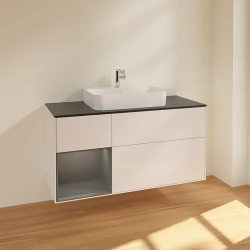 VILLEROY BOCH Toaletní skříňka Finion, s osvětlením, 3 výsuvy, 1200 x 603 x 501 mm, lesklý bílý lak / antracitový matný lak / černé matné sklo #F412GKGF, obrázek 2
