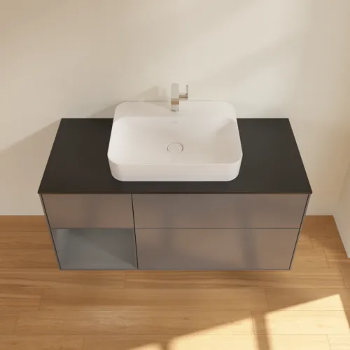 VILLEROY BOCH Toaletní skříňka Finion, s osvětlením, 3 výsuvy, 1200 x 603 x 501 mm, antracit matný lak / antracit matný lak / sklo černé matné #F412GKGK, obrázek 4